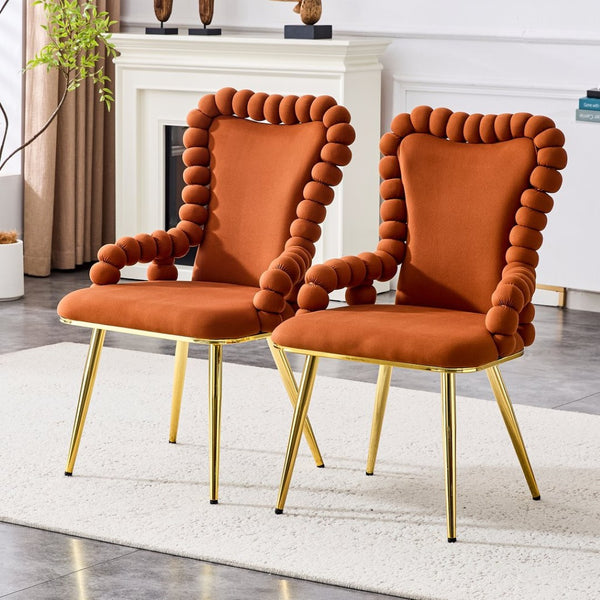 English Elm Set of 2 Velvet Dining Chairs Sculptural Bubble Back Gold Legs Glam Accent Seating W3875P370856
