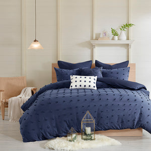 JLA Home Urban Habitat - Cotton Brooklyn Jacquard Duvet Cover Set with Tufted Chenille Dots, Euro Shams & Decorative Pillows Navy UH12-2266