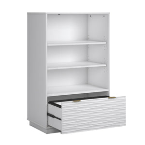 English Elm Bookcase With Drawer - Elegant White Finish, Gold Accents, Adjustable Shelves & Compact Design For Storage B356P402657