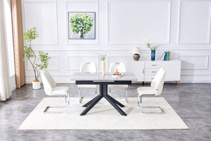 English Elm Contemporary Extendable Dining Set with Rivet Back Faux Leather Chairs for Modern Homes W3493S00019