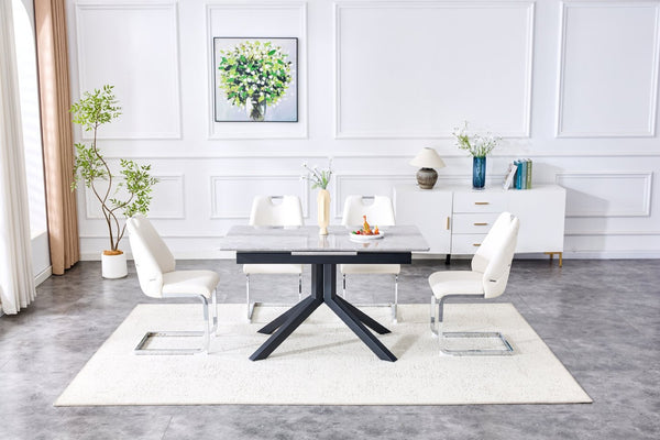 English Elm Contemporary Extendable Dining Set with Rivet Back Faux Leather Chairs for Modern Homes W3493S00019