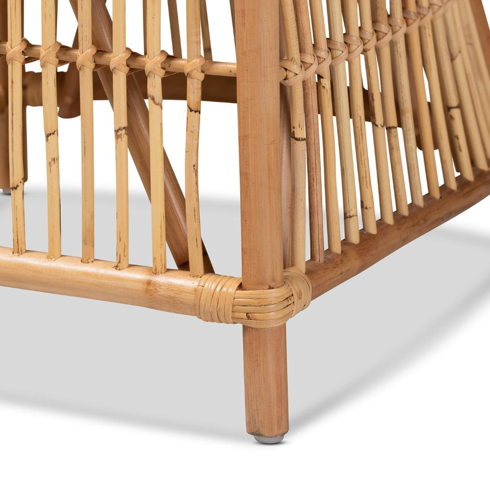 English Elm Modern Rattan Openwork Armchair with White Upholstered Cushion for Bohemian Living B2750P420343