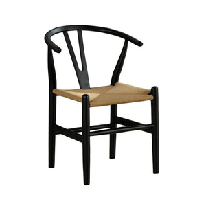 English Elm Black Mid-Century Modern 2pc Side Chairs with Curved Back & Woven Rope Seat Solid Rubberwood Finish B011P312733