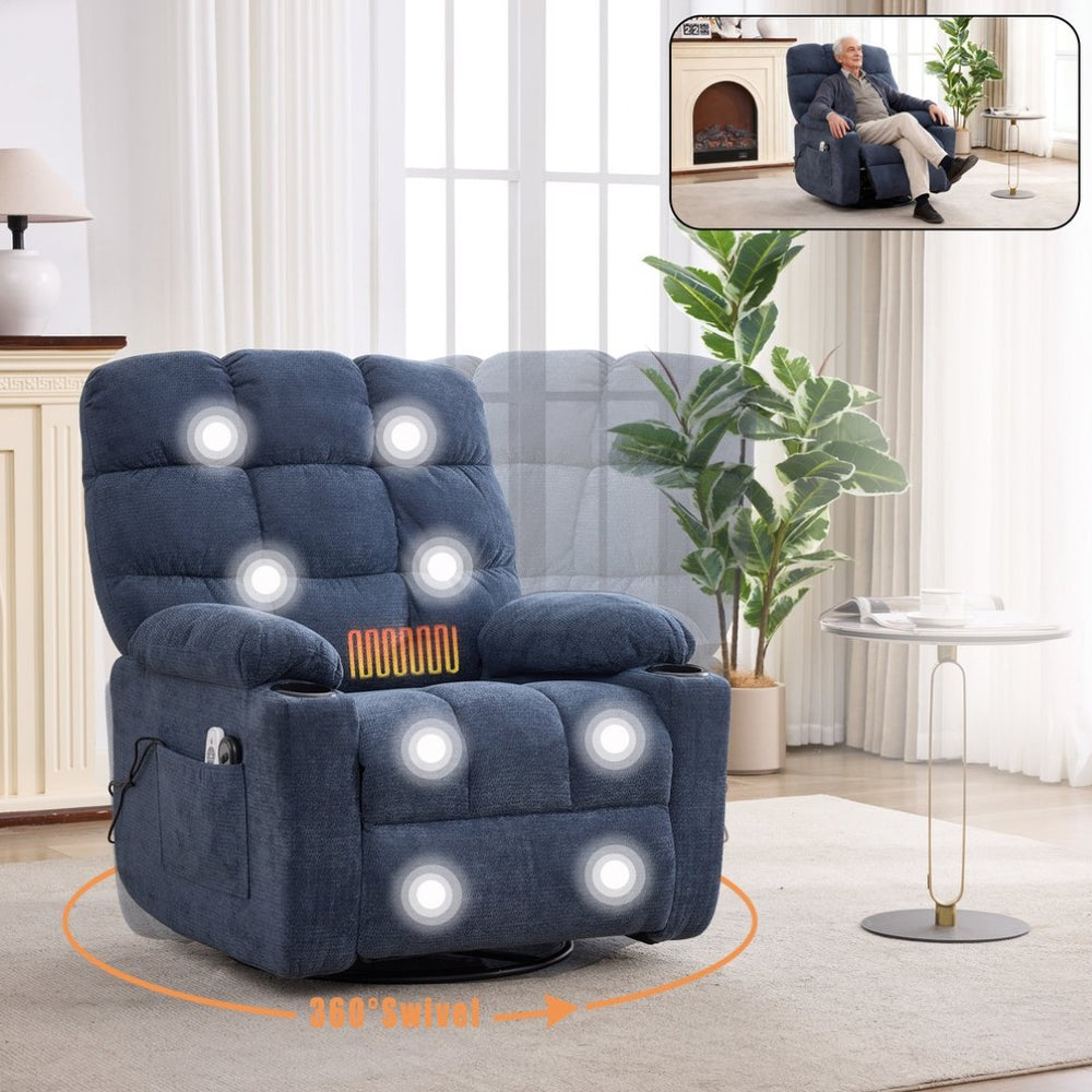 English Elm Heat Massage Rocker Swivel Recliner with Vibration Nodes Fabric Lounge Chair W5029P388740