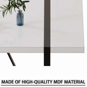English Elm 55 Inch White Mdf Dining Table with Black Metal Legs Seats Six Industrial Farmhouse W2189P242109