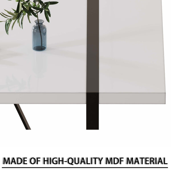 English Elm 55 Inch White Mdf Dining Table with Black Metal Legs Seats Six Industrial Farmhouse W2189P242109
