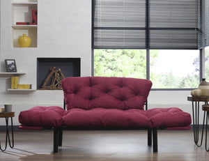 English Elm Nitta Modern Adjustable Arm Love Seat — Convertible Two-Seater Sofa Bed with Plush Upholstery, Metal Frame Burgundy B029P330055