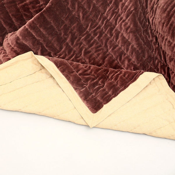 English Elm Cotton Velvet Stonewashed Hand-Quilted Bedspread with Flanged Edges, 88"x92" Queen Size Luxury Rust B346P321257