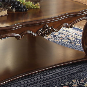 English Elm Cherry Scrolled End Table with Bottom Shelf, Cherry Finish Square Top, Elegant Trim, Storage Surface B062P209123