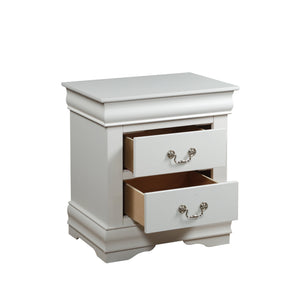 English Elm Louis Louis Philippe nightstand with two smooth-glide drawers, brushed nickel handles, durable dovetail build enhancing bedroom organization White 27 L x 18 W x 23 H B2726P252734