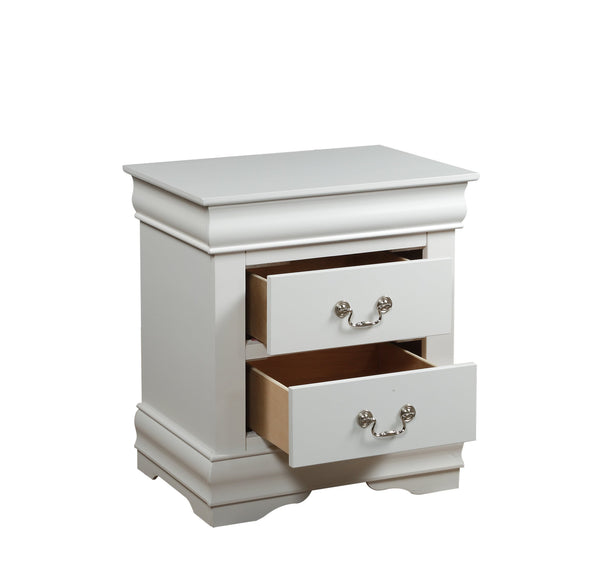 English Elm Louis Louis Philippe nightstand with two smooth-glide drawers, brushed nickel handles, durable dovetail build enhancing bedroom organization White 27 L x 18 W x 23 H B2726P252734