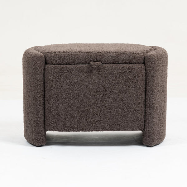 English Elm Mid Mid Century Modern Velvet Accent Chair with Wood Frame, Storage Ottoman, Cozy Reading Seat Brown W547P299475