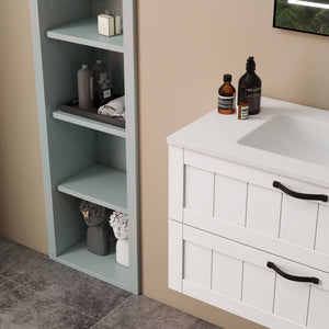 English Elm 31.5" Wall-Mounted Bathroom Vanity with Sink Combo, Large Soft-Close Drawers, Modern Decor Lines White W3151S00010