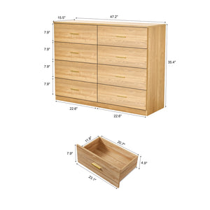 English Elm Modern Natural 8-Drawer Dresser with Waterproof Finish, Spacious Storage, Sleek Durable Bedroom Chest W1785P308517