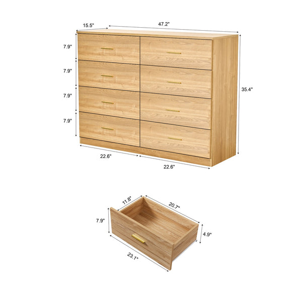 English Elm Modern Natural 8-Drawer Dresser with Waterproof Finish, Spacious Storage, Sleek Durable Bedroom Chest W1785P308517