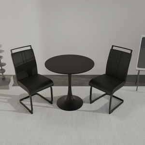English Elm 31.5" Black Tulip Dining Table Set With 2 Modern Pu Chairs – Stylish Space-Saving Solution For 4 W2189S00638