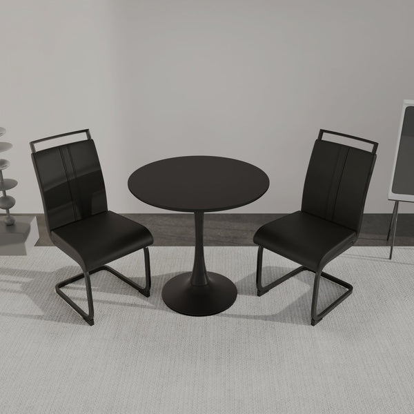 English Elm 31.5" Black Tulip Dining Table Set With 2 Modern Pu Chairs – Stylish Space-Saving Solution For 4 W2189S00638