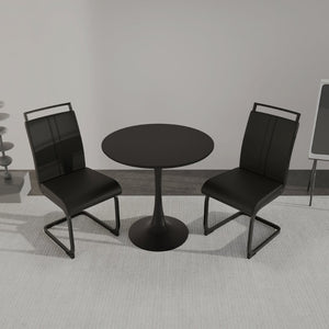 English Elm 31.5 Inch Round Tulip Pedestal Dining Set Matte Black Mdf Table with Two Pu Chairs W2189S00837