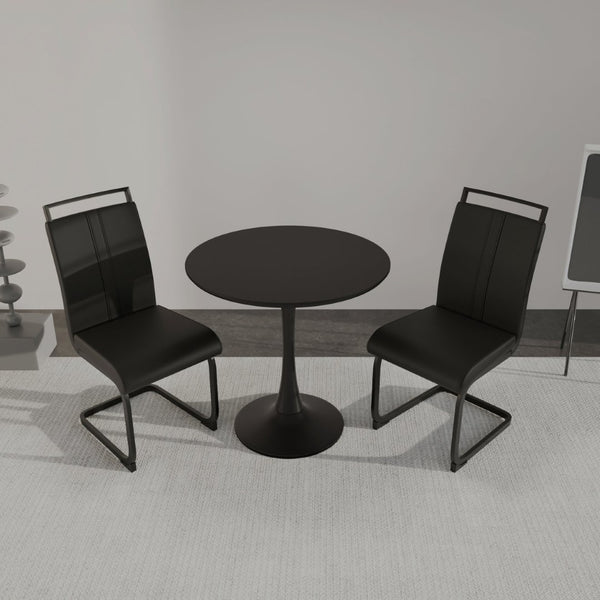 English Elm 31.5 Inch Round Tulip Pedestal Dining Set Matte Black Mdf Table with Two Pu Chairs W2189S00837