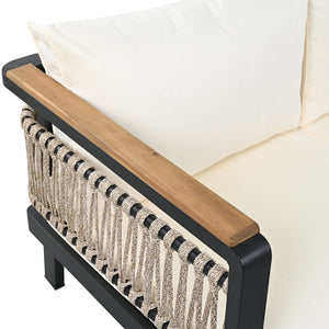 English Elm 4 Pieces Outdoor Sectional Sofa Set with Water-Resistant Cushions, Woven Rope Detail & Acacia Table Beige N719Z000130A