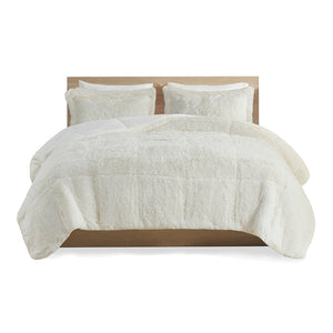 JLA Home Intelligent Design - Shaggy Plush Faux Fur Comforter Mini Set — Cloudlike Long-Fur Texture, Soft Reversible Warmth Ivory ID10-1699