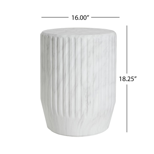 English Elm Christopher Knight Home® - Outdoor Cicci Carved Side Table - Sculptural White Accent For Indoor/Outdoor Living Spaces N773P283503W