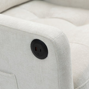 English Elm Accent Comfy chenille chair with USB charging, ergonomic wide back, high-rebound sponge, retro wooden legs Beige W2715P312489