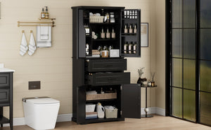 English Elm [video] Floor to Ceiling Matte Storage Cabinet with Drawers Shelves and Adjustable Interior Black N759P407762B