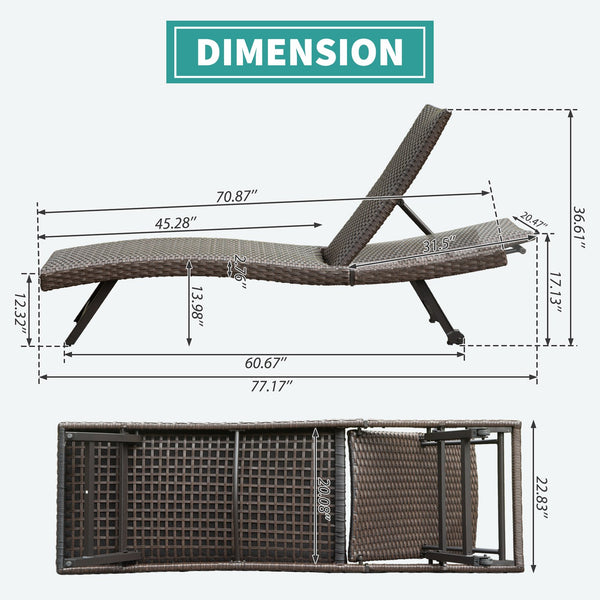 English Elm 2-Piece Aluminum Wicker Outdoor Chaise Lounge with Quick-Dry Cushions, 4 Recline Positions, Wheels W1859P360203