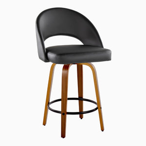 English Elm Fixed-height Swivel Counterstools Faux Leather Padded Seat Chrome Footrest Set of 2 Black B202S01844