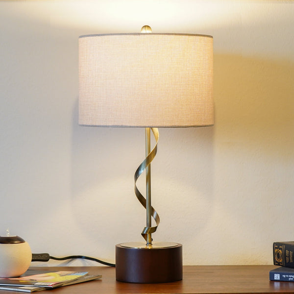 English Elm Ashcroft Furniture - Bedside Solid Wood Nightstand Lamp with Twisted Metal Stem, Linen Shade, E26 Bulb Compatible, 19" White B183P315118