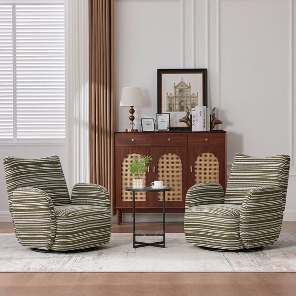 English Elm Modern Boucle 360° Swivel Leisure Chair with High‑Resilience Sponge, Supportive Curve, 550lb Capacity Olive Green W395P355490