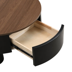 English Elm Round Nesting Coffee Table Set with Hidden Storage Drawer and Space-Saving Stackable Design for Living Room Black+Brown W821S00033