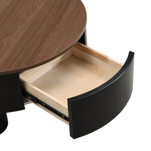 English Elm Round Nesting Coffee Table Set with Hidden Storage Drawer and Space-Saving Stackable Design for Living Room Black+Brown W821S00033