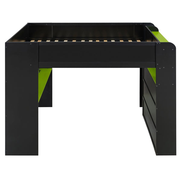 English Elm Full Size Gaming Bunk Bed with Rgb Lighting Integrated Desk Wardrobe and Storage Green LT100266AAG