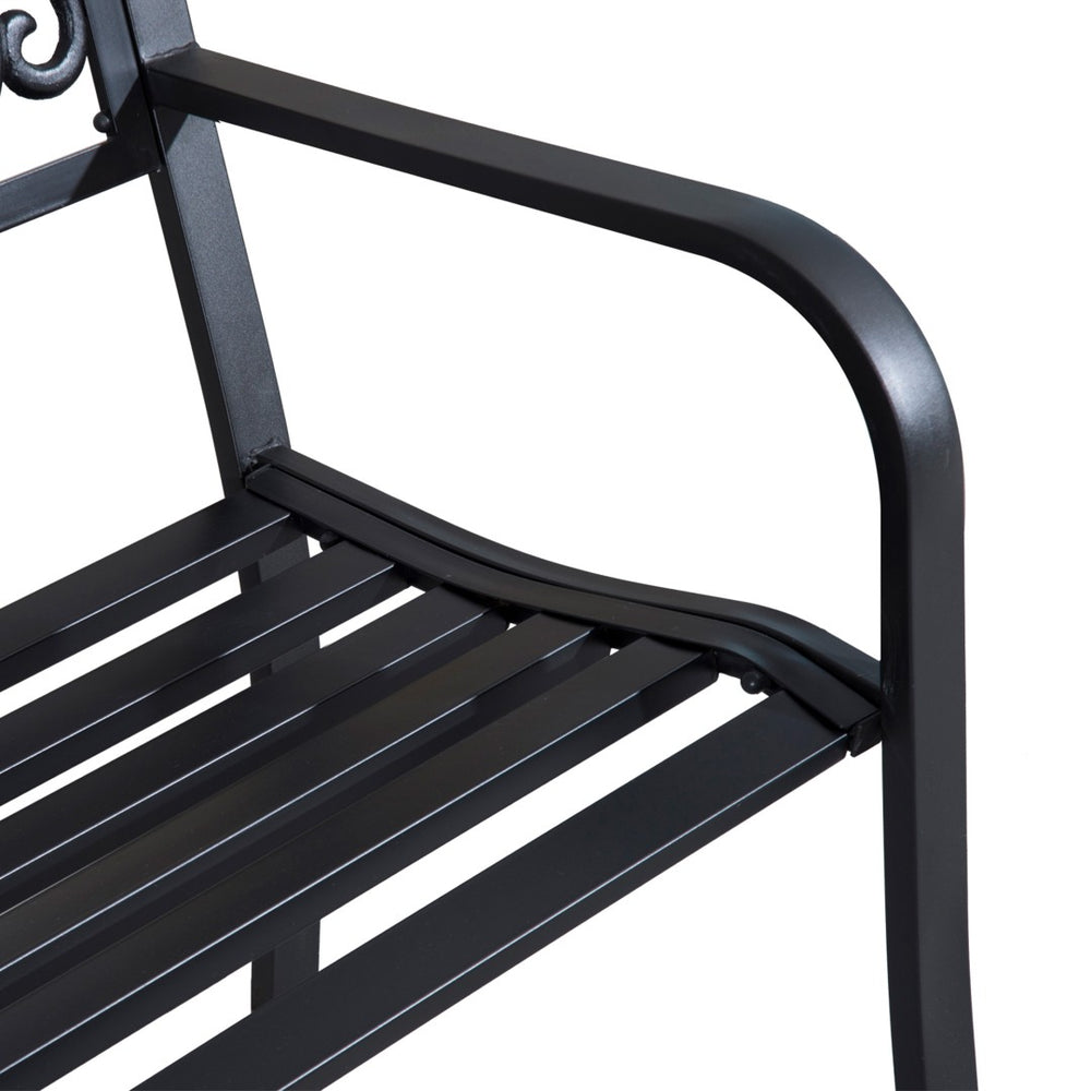 English Elm Outsunny 50" Elegant Metal Garden Bench With Floral-Scroll Backrest For Patios, Yards & Parks W2225P217571-GIGA