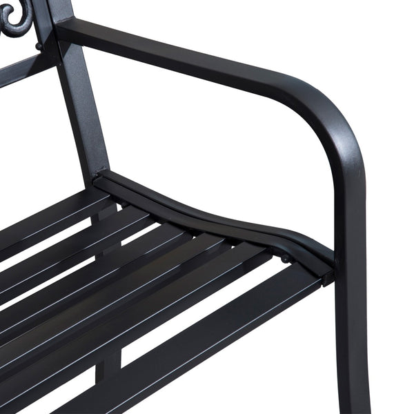 English Elm Outsunny 50" Elegant Metal Garden Bench With Floral-Scroll Backrest For Patios, Yards & Parks W2225P217571-GIGA