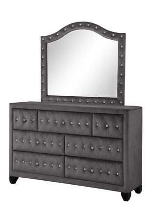 English Elm Encore Modern Style 4Pc King Bedroom Set - Upholstered Bed With Tufted Headboard In Gray Finish B009S01735