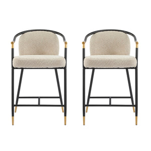 English Elm Christopher Knight Home® - 26" Upholstered Counter Stool Set of 2 with Bouclé Fabric and Iron Frame, Contemporary Comfort and Style Almond,Black+Gold N771P288863V