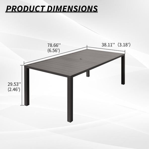English Elm Outdoor Dining Table For 8 - Stylish Slatted Metal Patio Table With Umbrella Hole For All Seasons W1859P359822