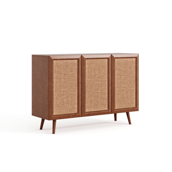 English Elm Entryway Walnut Rattan Storage Console Cabinet with Adjustable Shelves Mid-Century Buffet Sideboard W2263P207528
