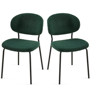 English Elm Dark Green Boucle Dining Chairs Set Of 2 - Stylish, Comfortable, Metal Legs For Modern Spaces W1164P195056