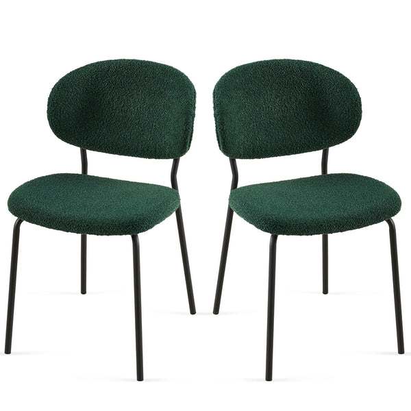 English Elm Dark Green Boucle Dining Chairs Set Of 2 - Stylish, Comfortable, Metal Legs For Modern Spaces W1164P195056