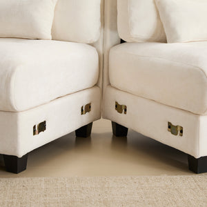 English Elm 119" 4-Seater Sofa with 2 Ottomans - Adjustable 4-Position Backs, 350lb Seats, Soft Chenille, Pillows Beige W2606S00036