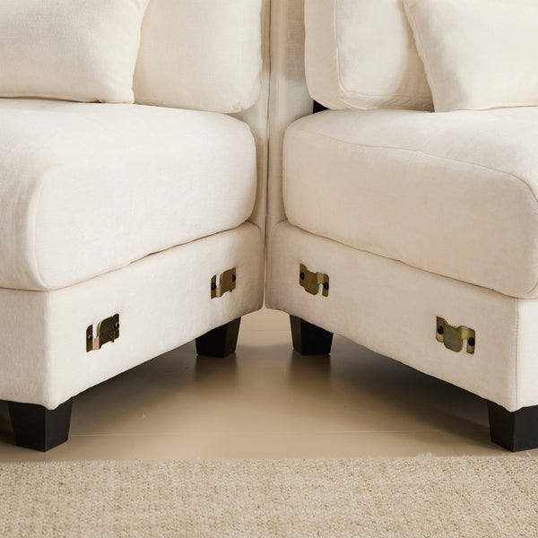 English Elm 119" 4-Seater Sofa with 2 Ottomans - Adjustable 4-Position Backs, 350lb Seats, Soft Chenille, Pillows Beige W2606S00036