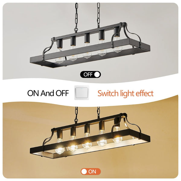 English Elm 34-inch Matte Black Iron Linear Chandelier Five Sockets Industrial Farmhouse Dining W1340P251925