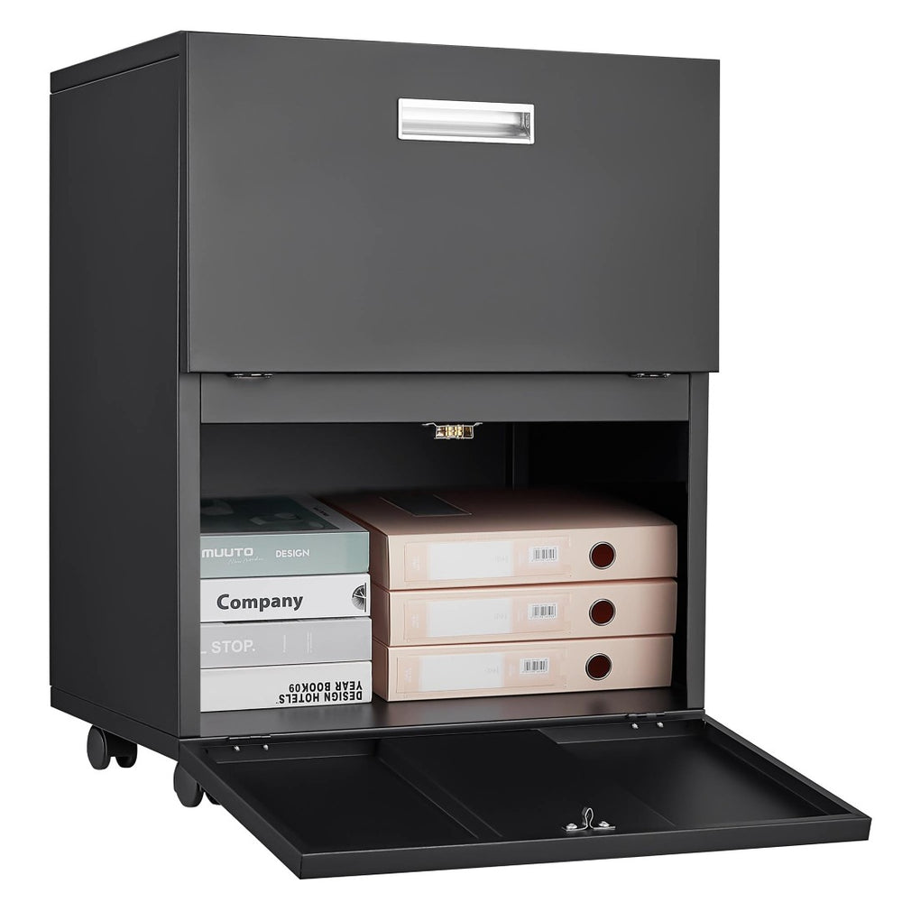English Elm Black Steel Mobile Printer Stand Rolling Cabinet for Office Workstation Filing Storage W1247P160443