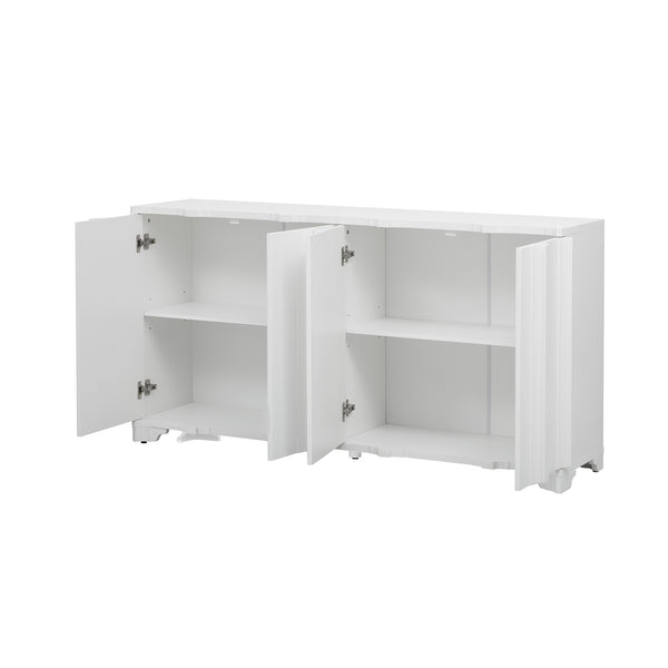 English Elm U_STYLE Elegant 4-Door Sideboard with Pine Veneer, Intricate Linear Accents, Durable 220lb Top Capacity White N711P247438K