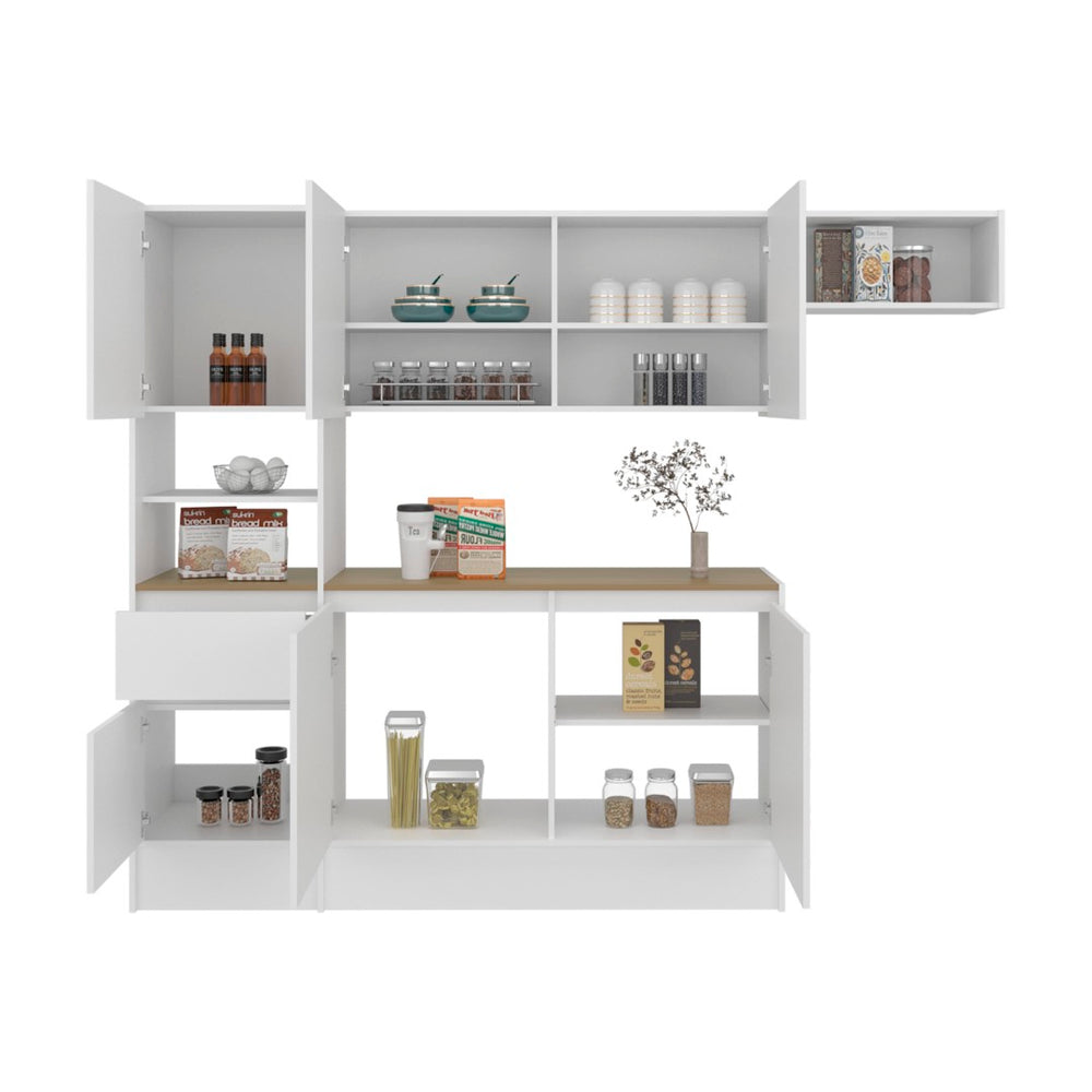 English Elm Natoma Modular Kitchen Cabinet Set with 6 Doors Open Shelving Two-tone Finish B097S00247