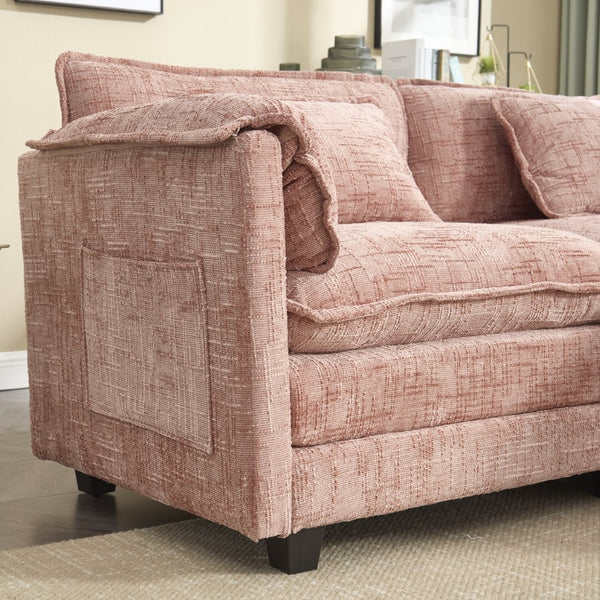 English Elm United Cozy Chenille Two-Seat Sofa With Detachable Armrests, Footstools, And Side Pockets For Comfort W1568S00139-GIGA